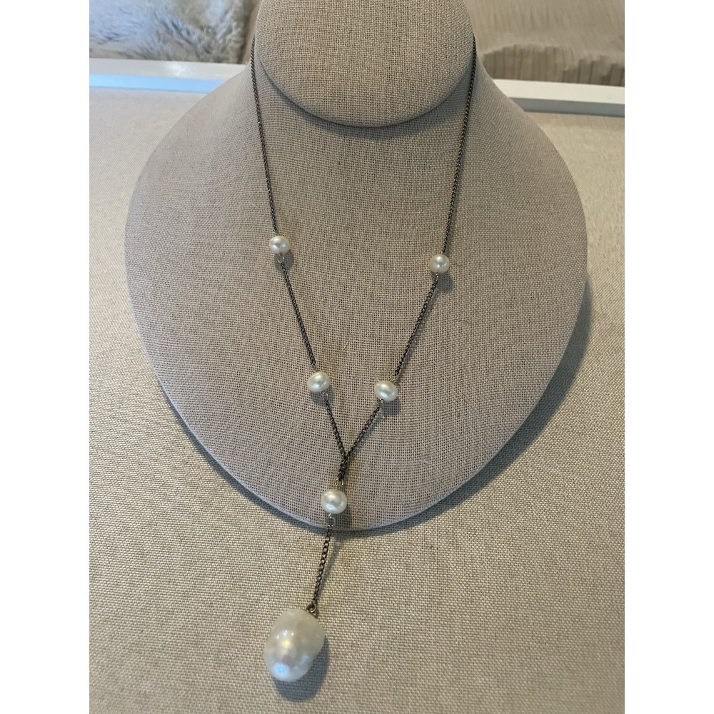 LUC 925 Sterling Silver Y Drop Necklace w/ Real‎ Freshwater & Baroque Pearls 20"